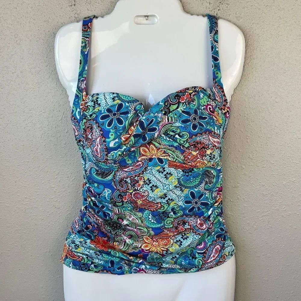 NWT Bleu Rod Beattie Floral Tankini Top Size 6D
